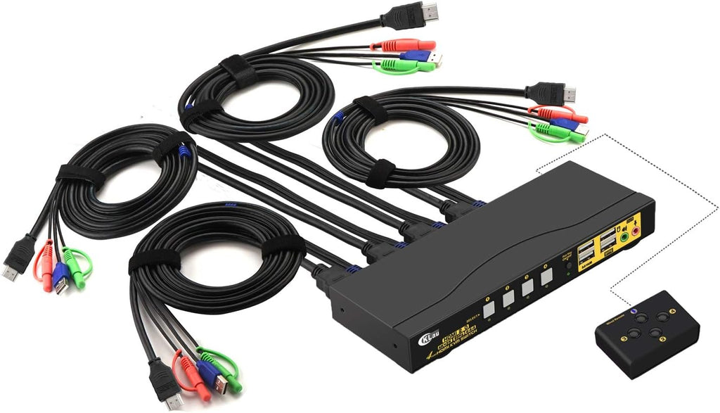 4 Port KVM HDMI Switch with Audio, Microphone, 2 USB 2.0 Hub and Cables D910533