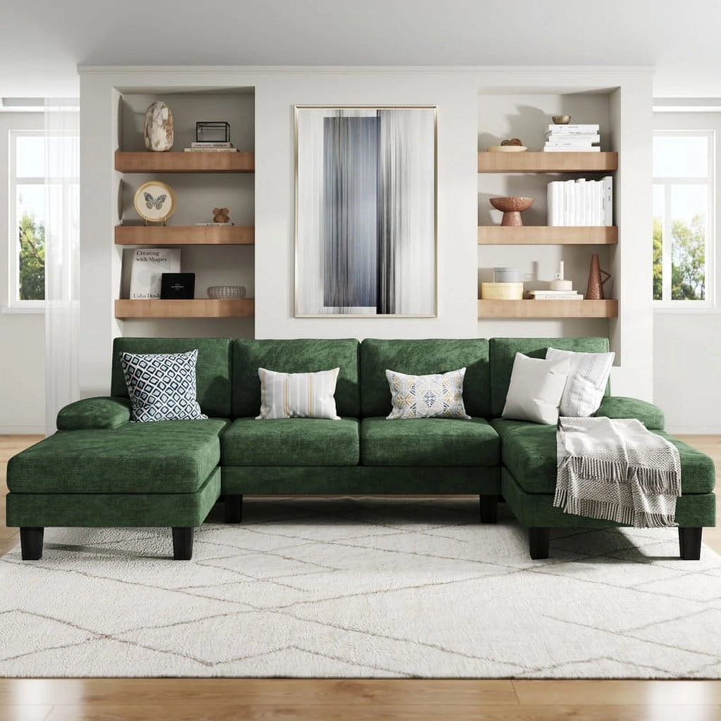 Gray Chenille U-Shape Sectional Sofa O100