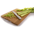 Reversible Organic Bamboo Cutting Board with Stainless Steel Handle E9086