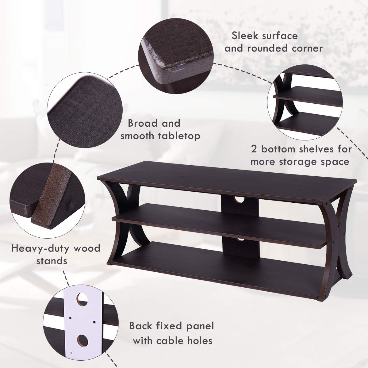 3-Tier TV Stand with Storage Shelves A6567