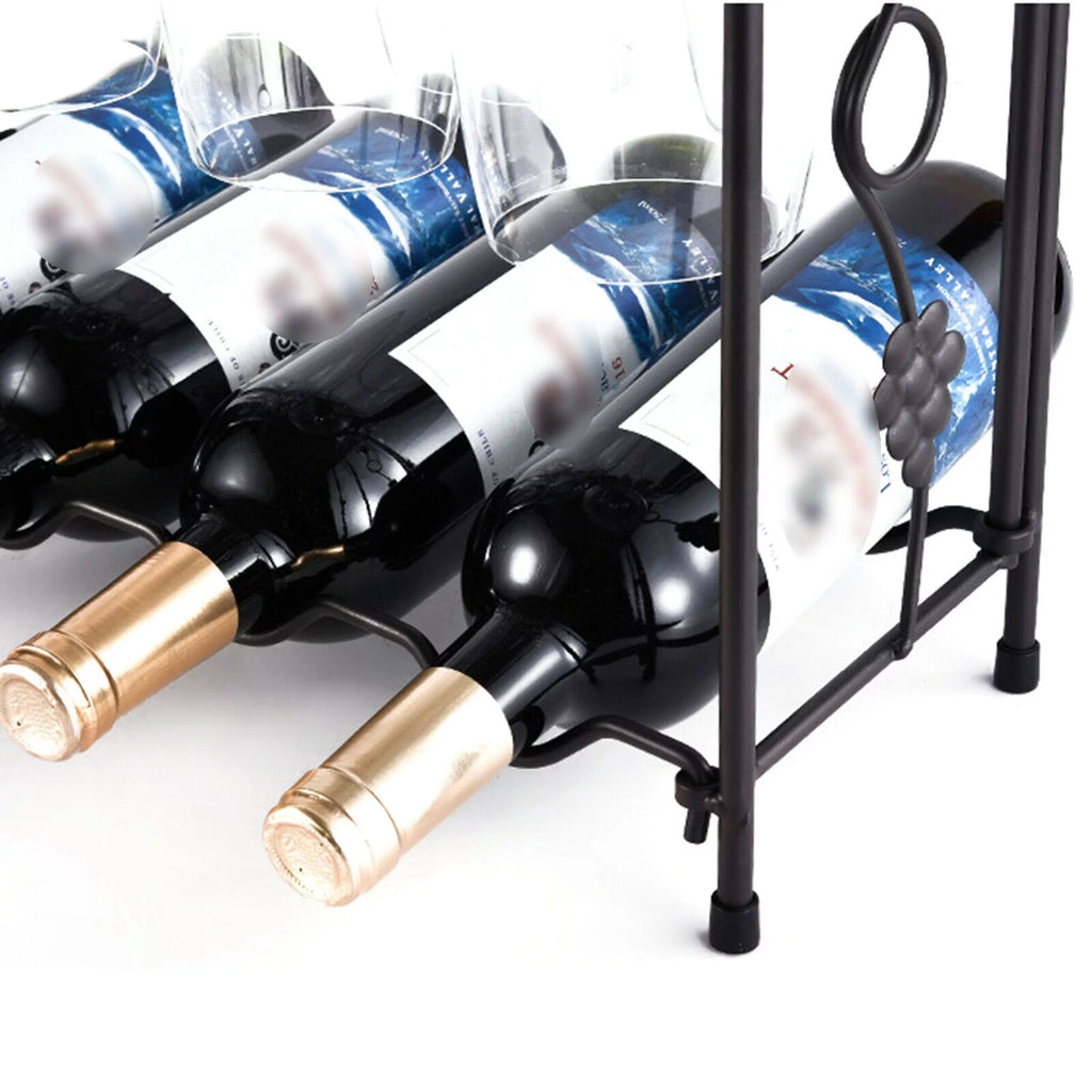 Metal Wine Rack with Glass Holder for 8 Bottles and 8 Glasses G789592