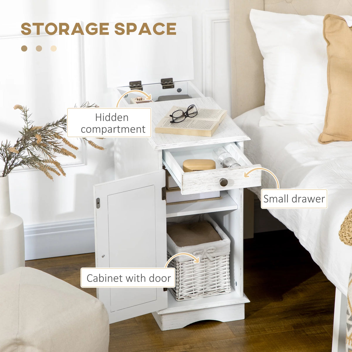 White Side Table with Drawer and Cabinet X340