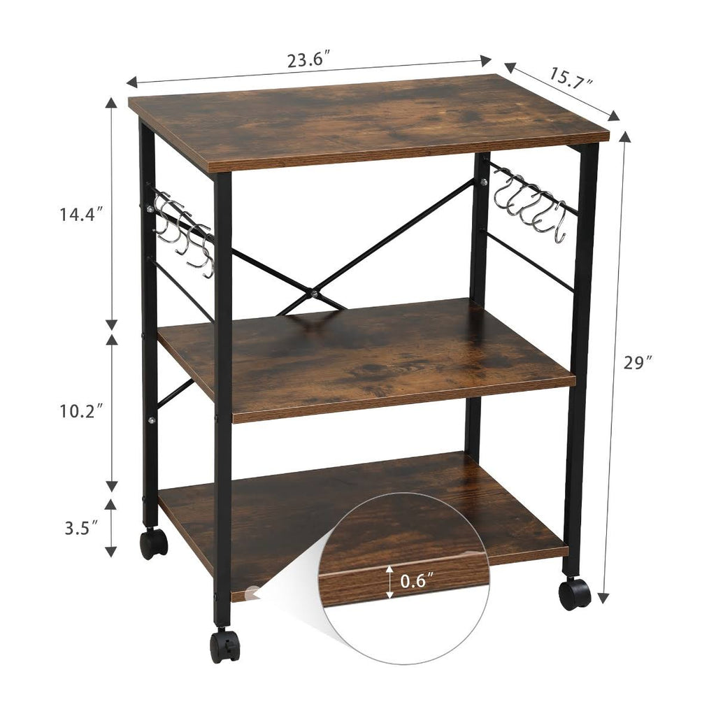 3-Tier Wood Kitchen Cart with Storage Space on Wheels Q800929