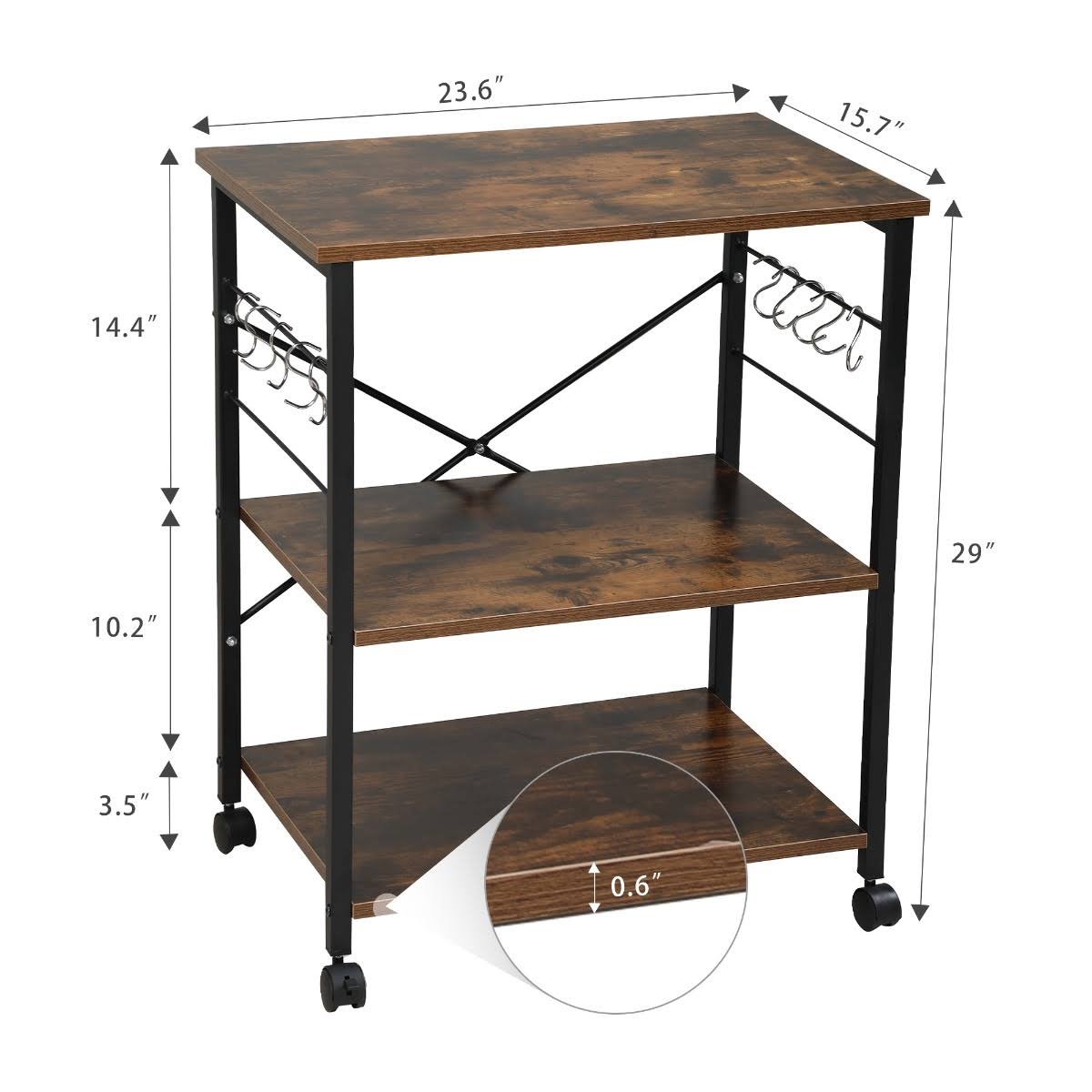 3-Tier Wood Kitchen Cart with Storage Space on Wheels Q800929