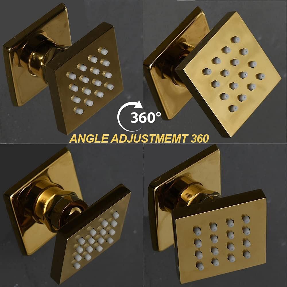 Polished Gold 12 Inch Brass Ceiling Mounted Thermostatic Rainfall Shower System Set N178