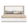 King Size White Taupe High Gloss Bed Frame with LED Headboard P15725