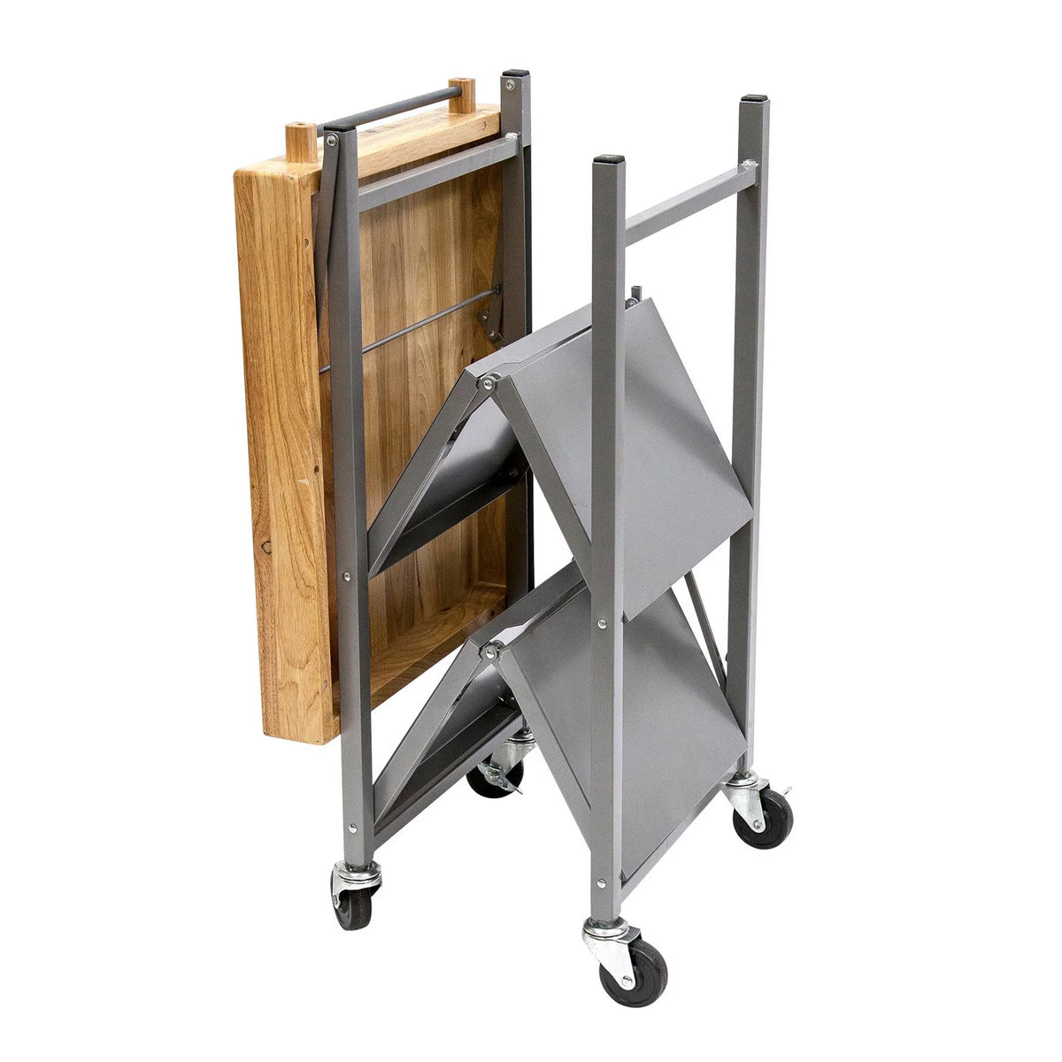 Foldable Wheeled Solid Wood Top Kitchen Island Bar Cart W839
