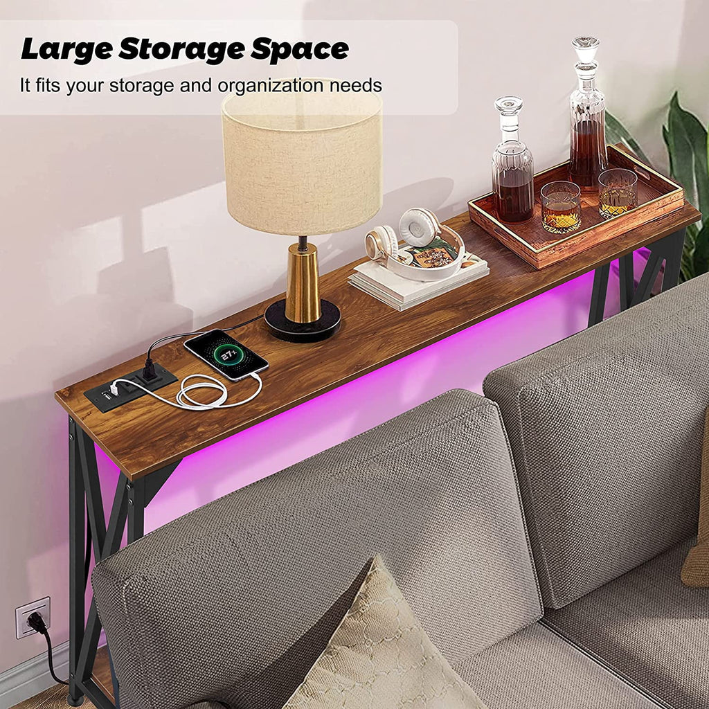 2 Tiers Console Sofa Table with Power Outlet and Open Storage Shelf A266