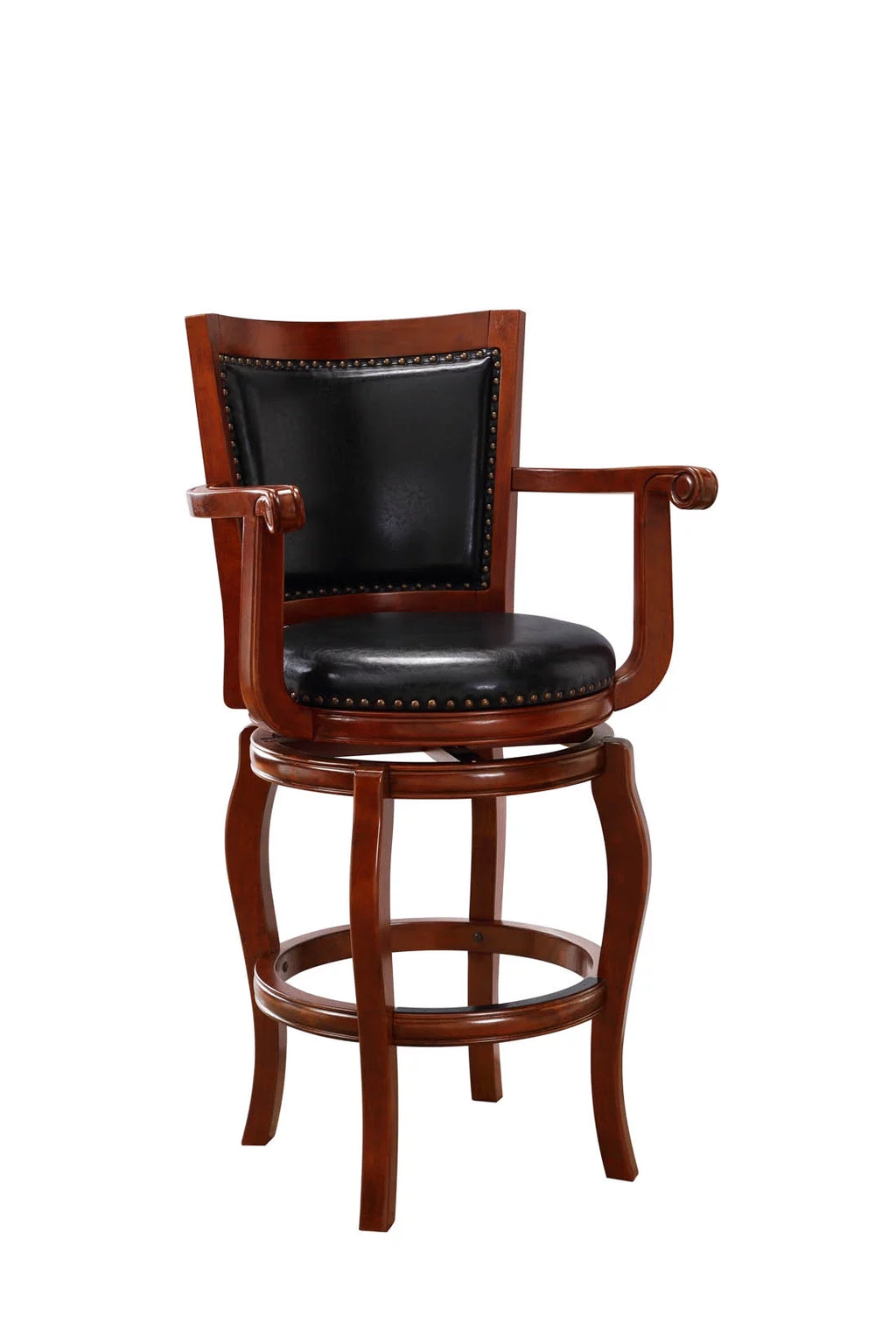 Black Cherry Wood Swivel Bar Stool with Arms E227