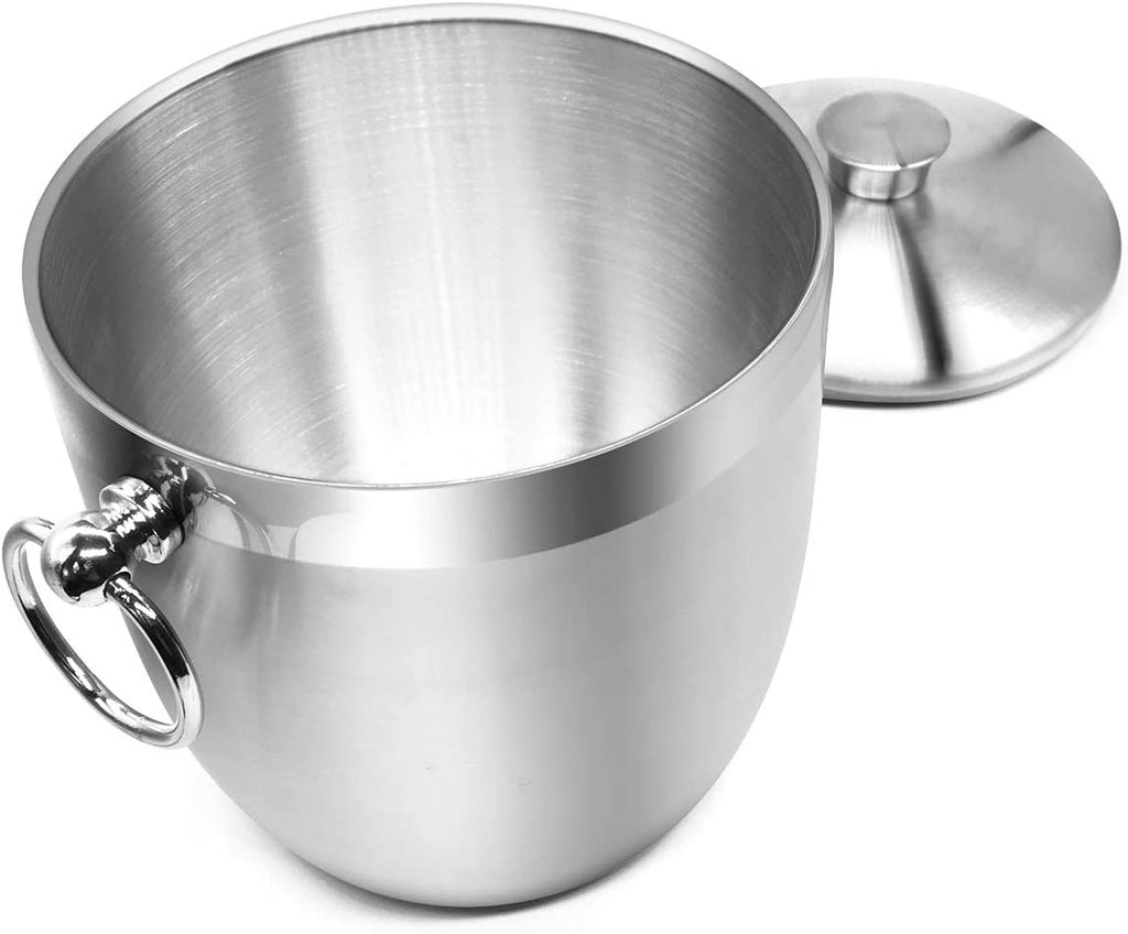 Black Double Walled Stainless Steel Insulated Ice Bucket with Nylon Holder V9109