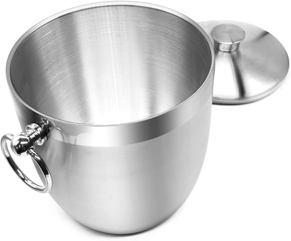 Black Double Walled Stainless Steel Insulated Ice Bucket with Nylon Holder V9109