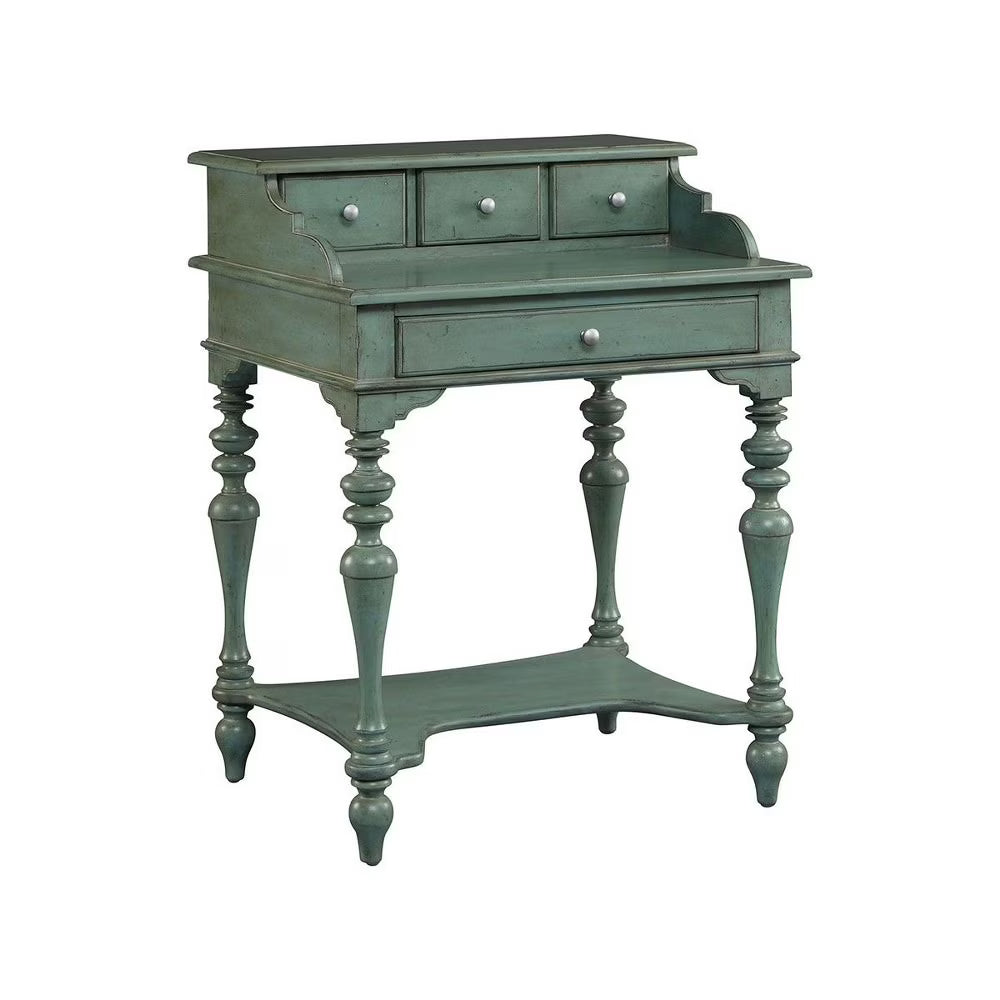 Victorian Style 4-Drawer Secretary Desk with Hand Painted Grey and Truquoise Finish I11585