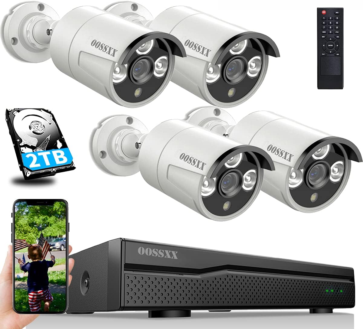 AI Detected POE Security Camera Systems, 8 Channel Outdoor Surveillance Video System, 4pcs IP67 Waterproof Cameras with Audio, 2TB G12440