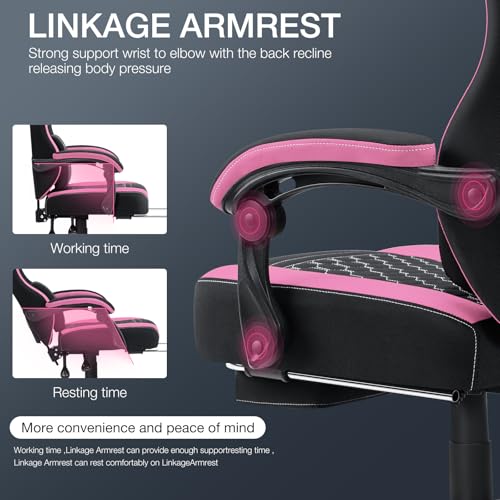 Fabric Gaming Chair with Footrest and Lumbar Support Green and White E48006