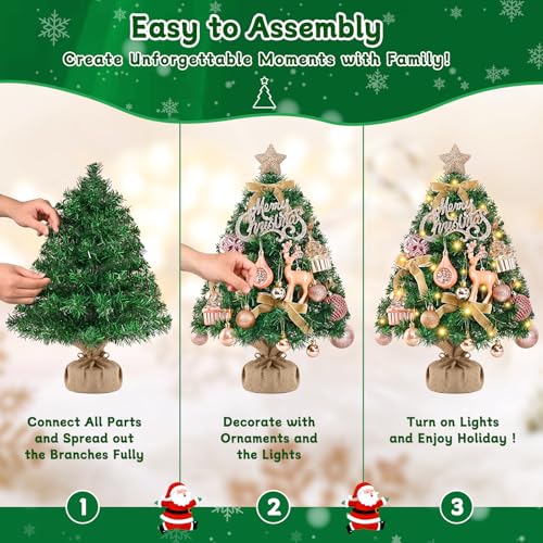 2 FT Mini Christmas Tree with Lights and 35 PCS Pink Ornaments X223462