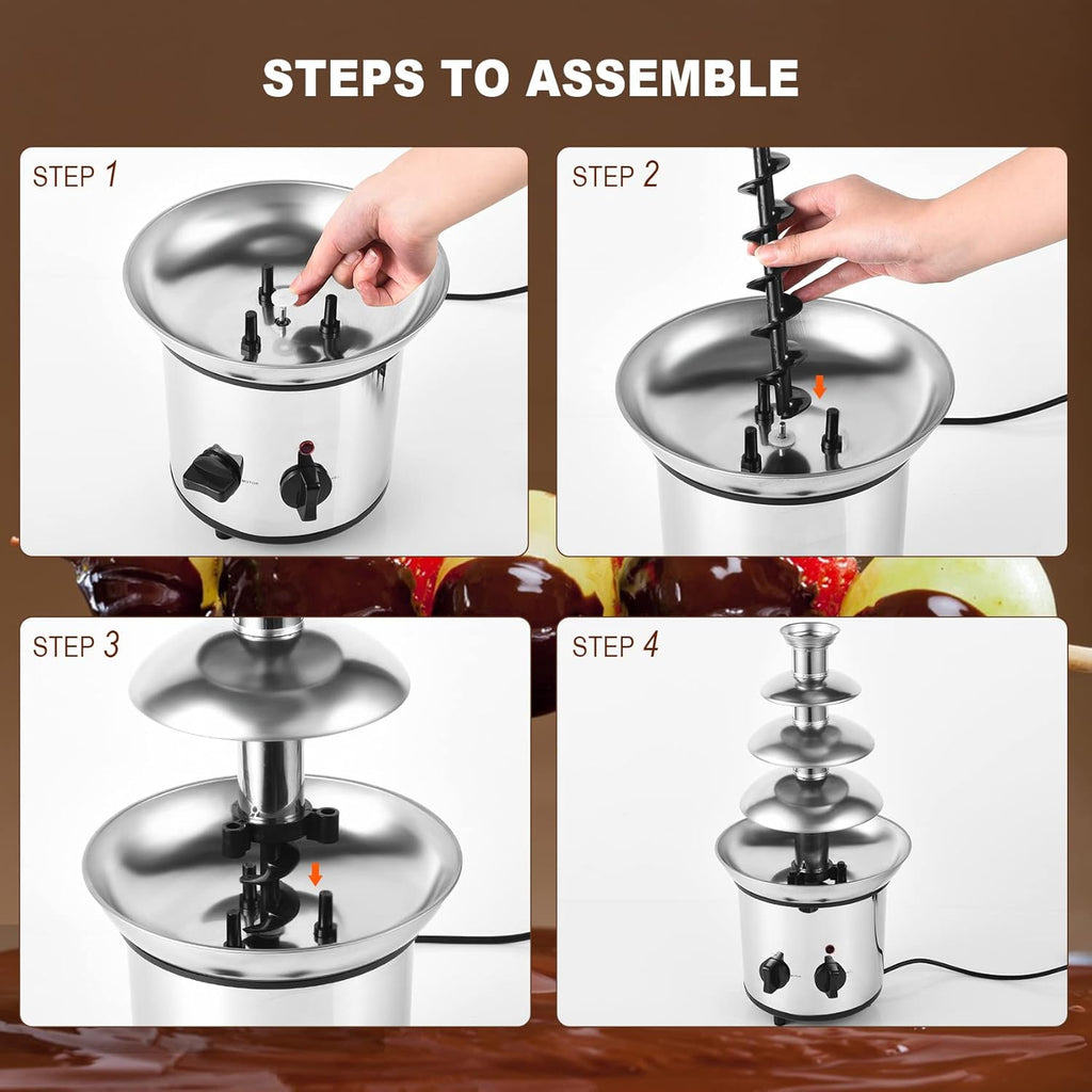 4 Tiers Electric Chocolate Fondue Fountain Set with 6pcs Stainless Steel Forks A737924