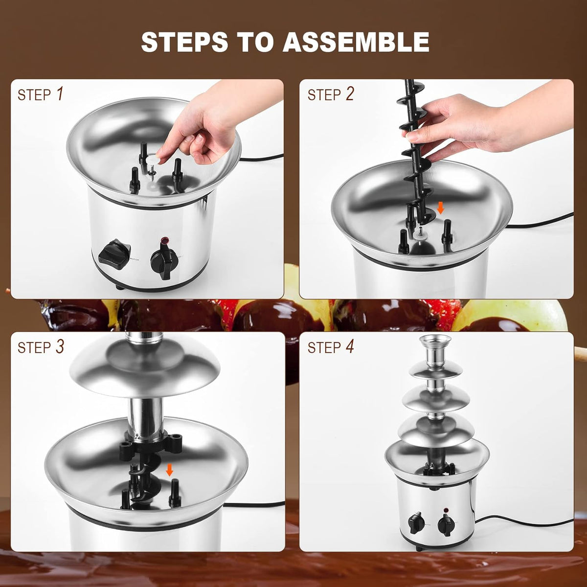 4 Tiers Electric Chocolate Fondue Fountain Set with 6pcs Stainless Steel Forks A737924