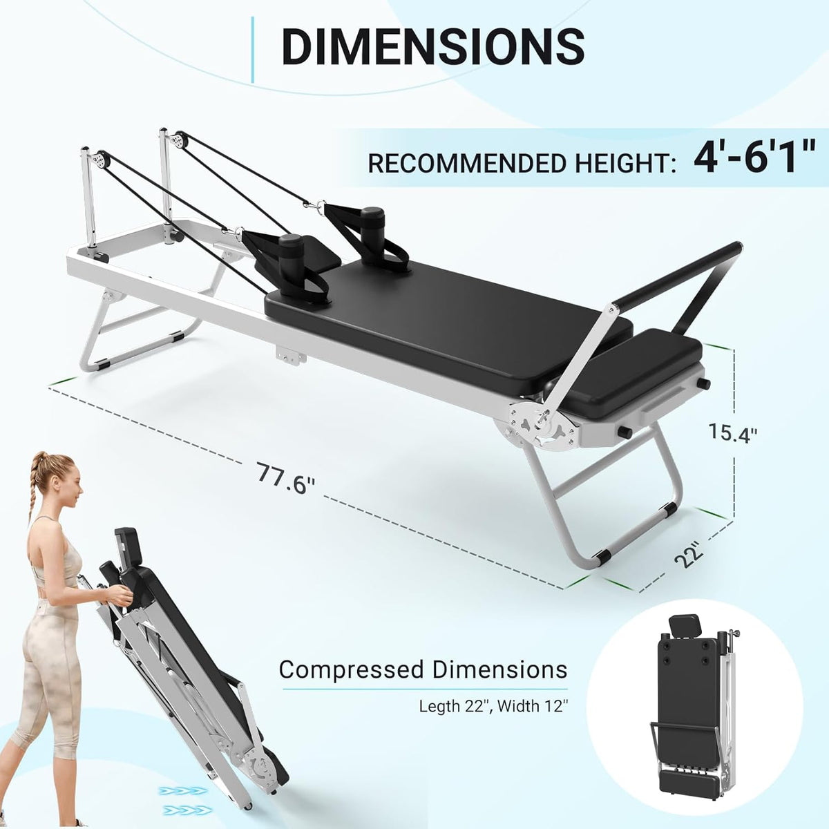 Foldable Pilates Reformer with Dual Resistance Springs and Cords T680