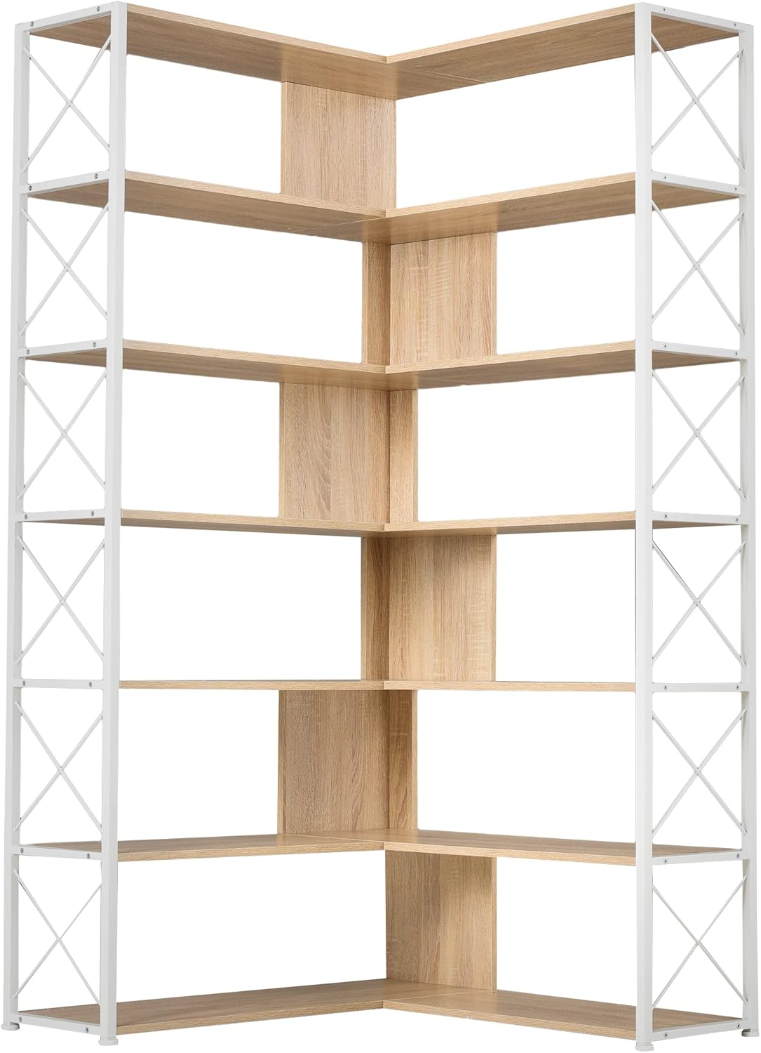 7-Tier L-Shaped Corner Bookcase with Metal Frame, Oak H59688