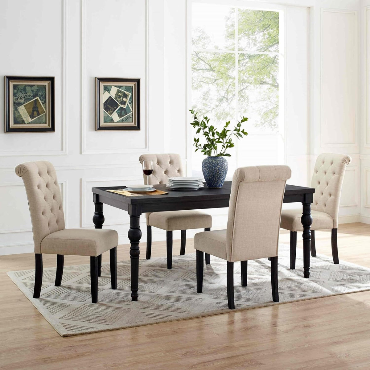 5-Piece Solid Wood Dining Table Set with 4 Upholstered Chairs Q834654
