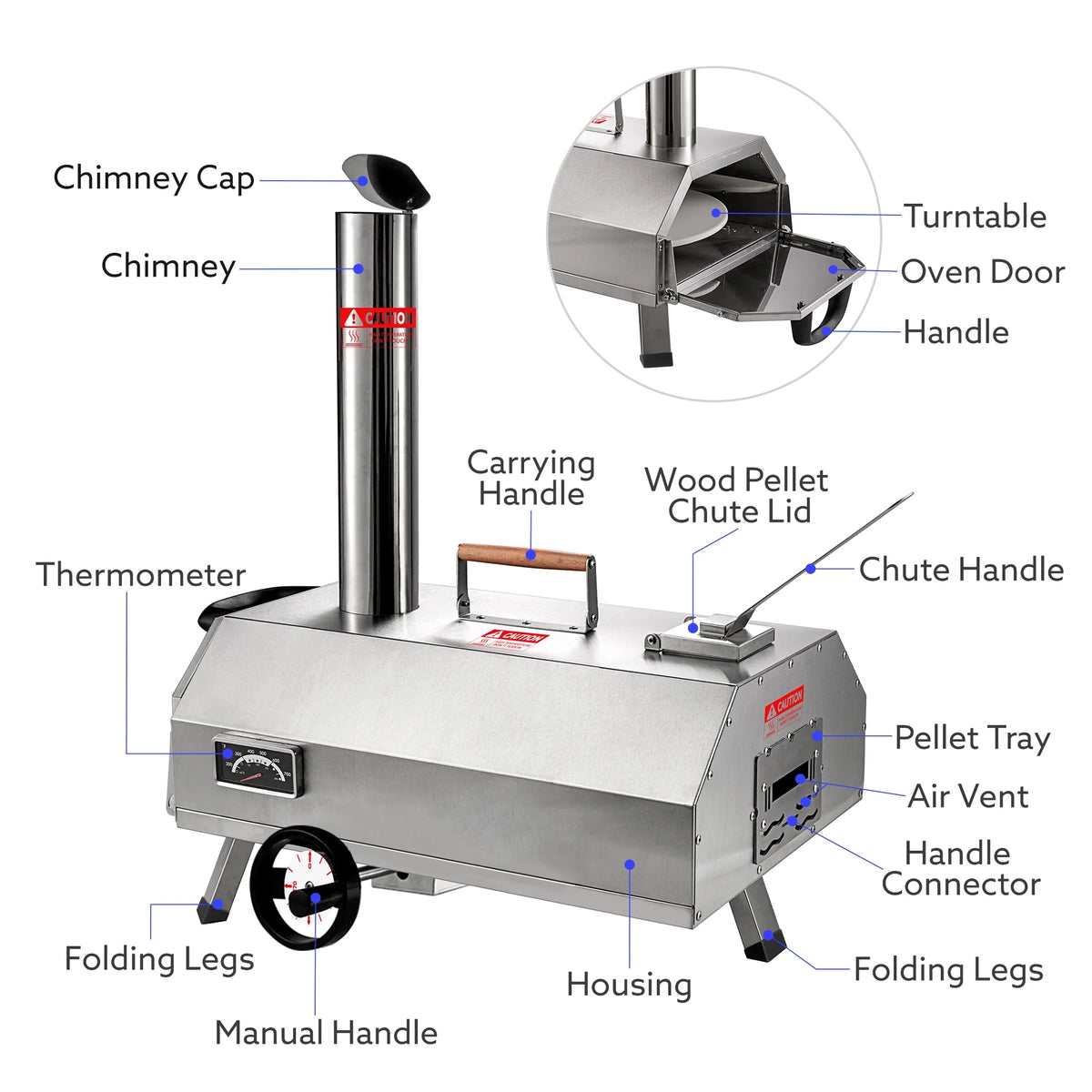 12 Pizza Oven with Thermometer Foldable Legs Y583715
