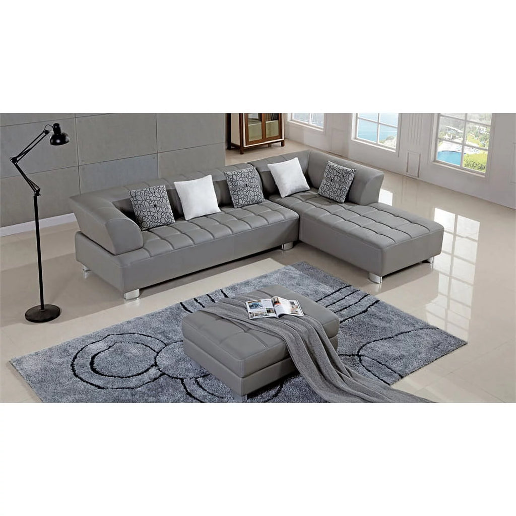 Gray Faux Leather Sectional with Right Facing Chaise S545