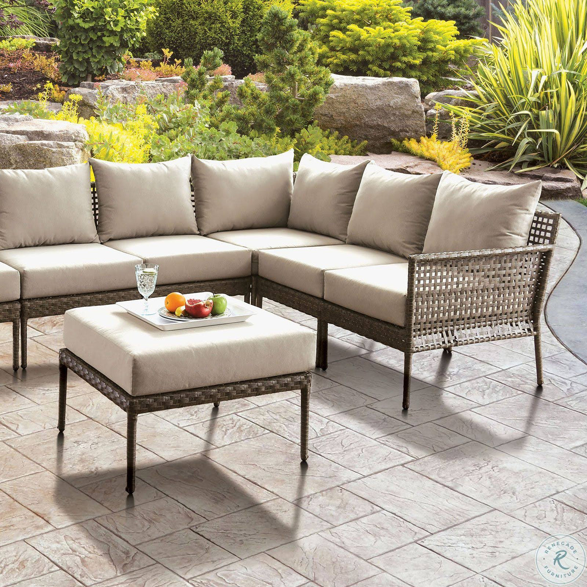 Gray/Beige Patio Ottoman Y930442