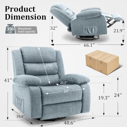 Beige Oversized Swivel Rocking Recliner Chair with Massage and Heat F5395
