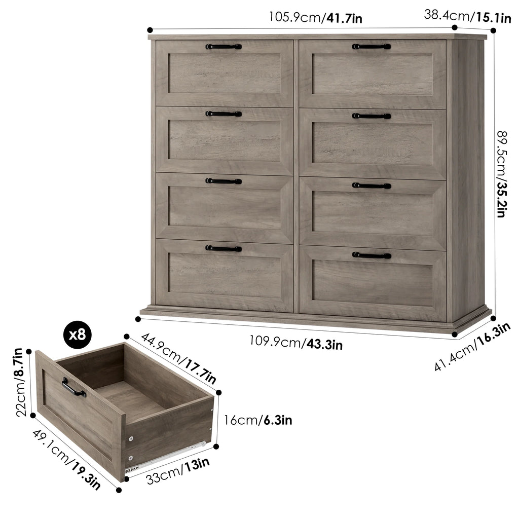 White 8 Drawer Wood Dresser W100384