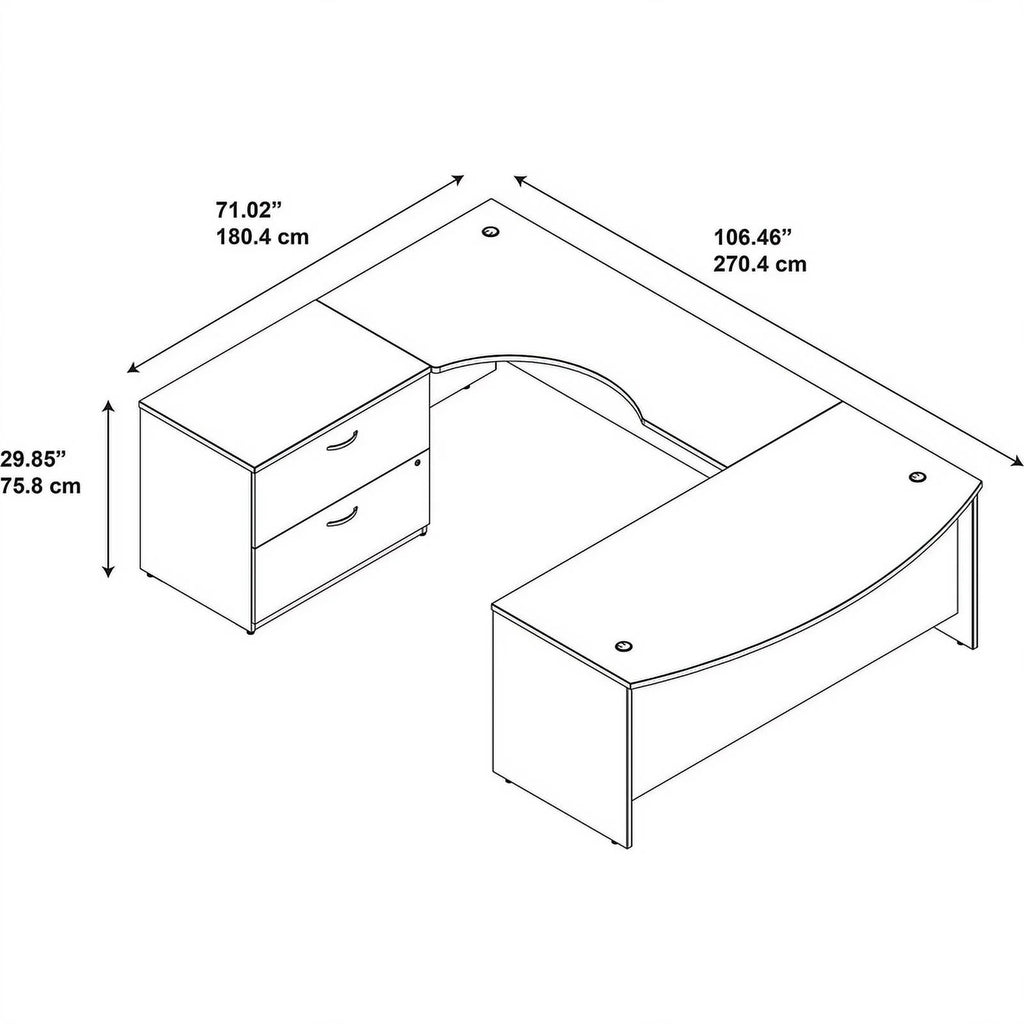 72W Bowfront U Station Desk with Lateral File in Cherry V55687