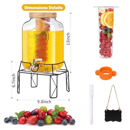 2 Gallon Glass Beverage Dispenser with Stand B665