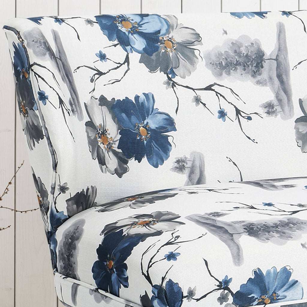 Navy Blue and Gray Floral Rectangular Settee G39400