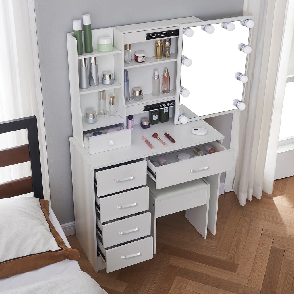 White Makeup Vanity Table with Mirror and Lights B240