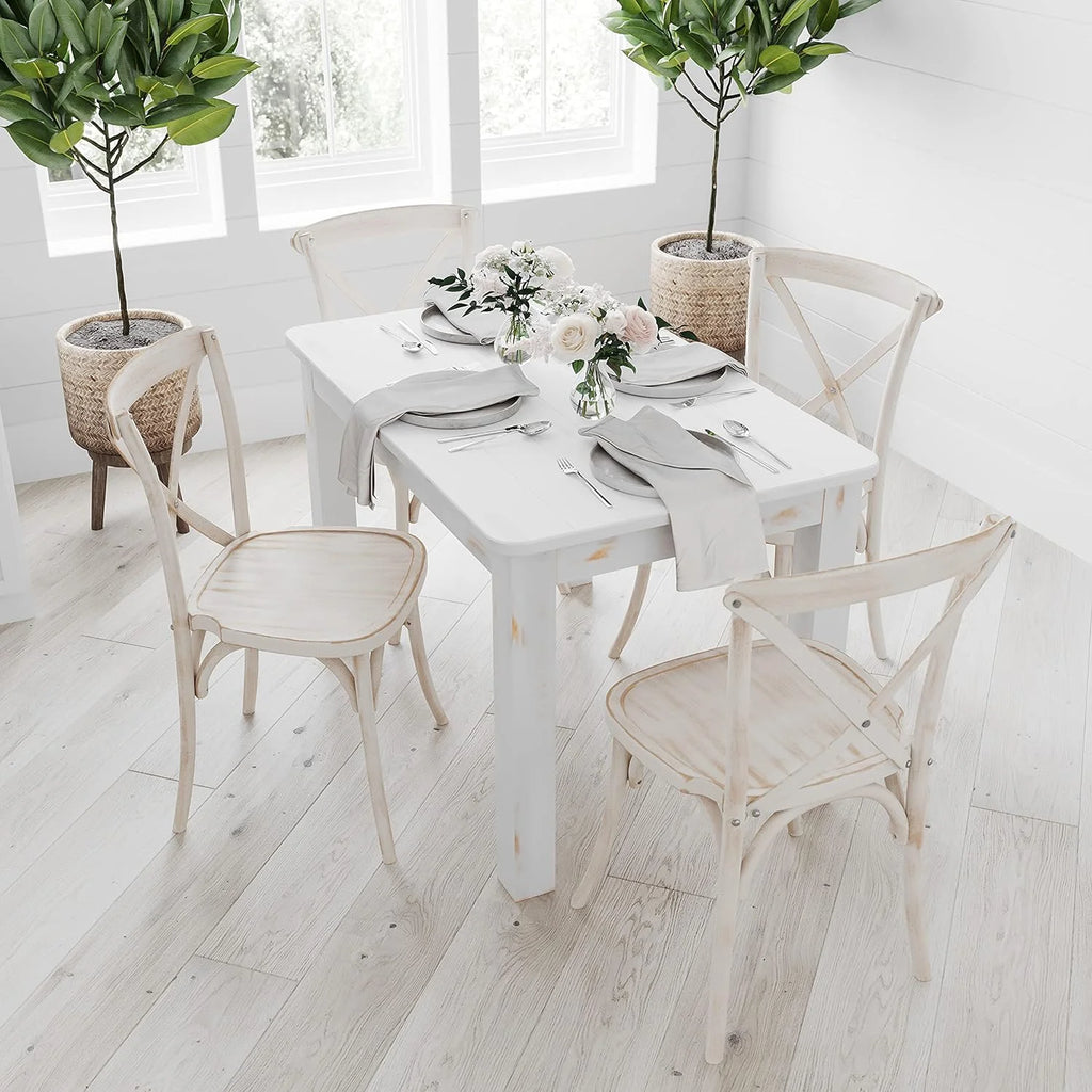 46" X 30" Rectangular Antique Rustic White Solid Pine Dining Table U92104