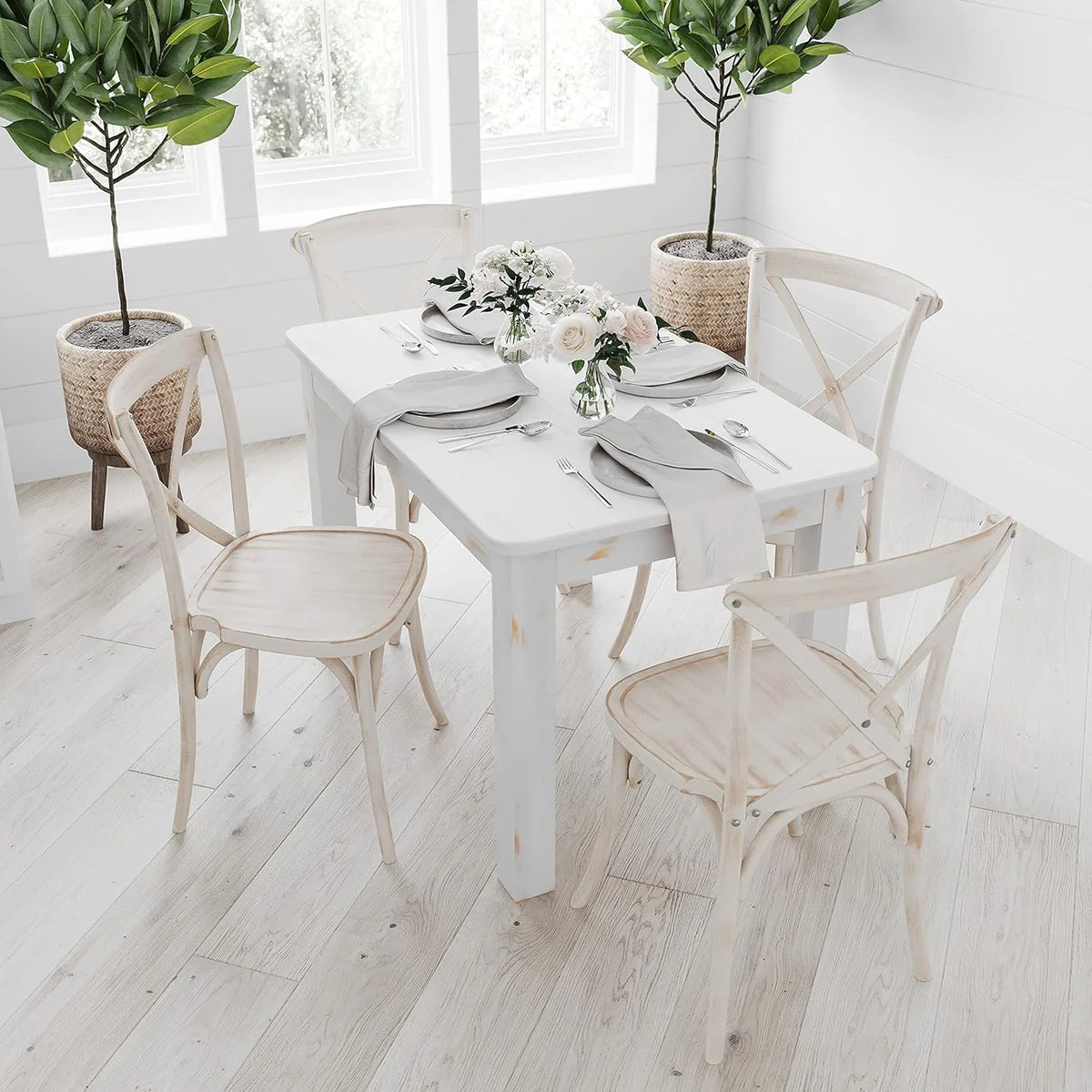 46" X 30" Rectangular Antique Rustic White Solid Pine Dining Table U92104