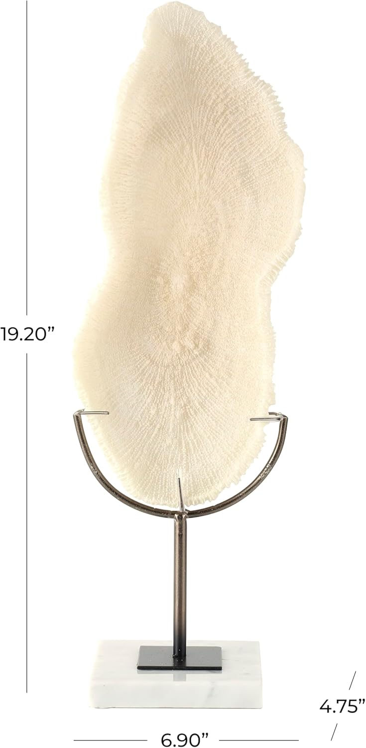 Polystone Decorative Sculpture with Gray Stand and Acrylic Base, 7" x 5" x 19", Cream Q811469