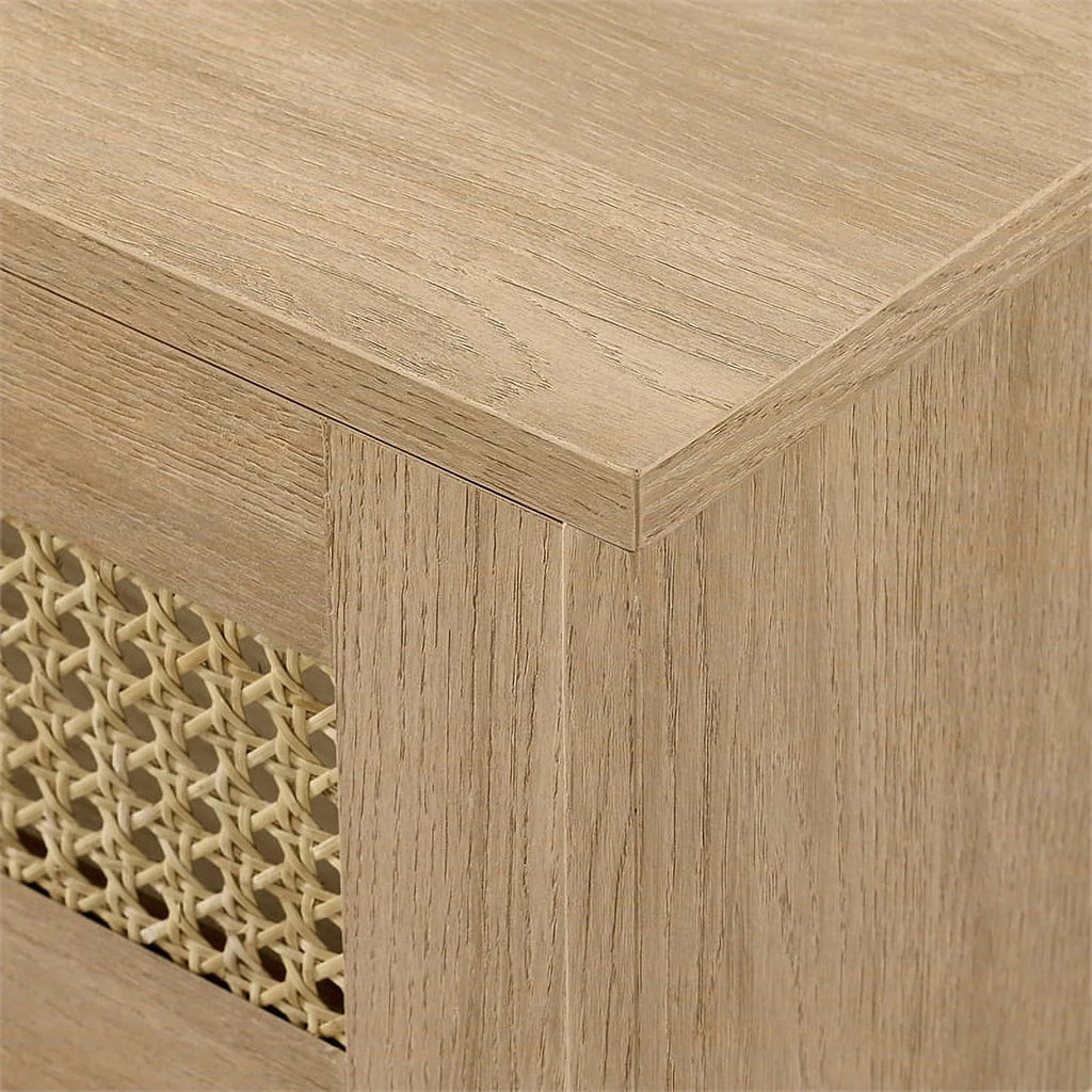 70" Oak Wood TV Stand with Rattan Doors W80999