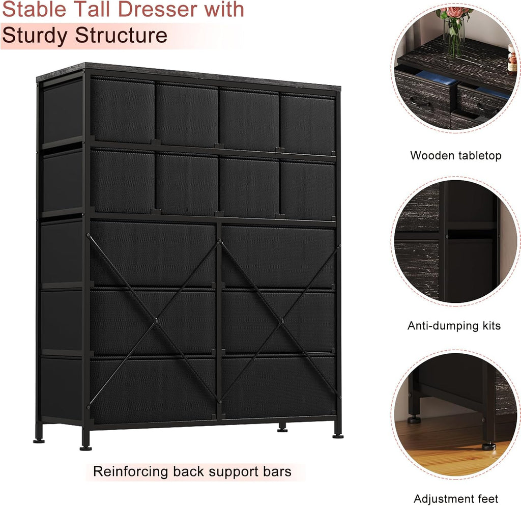14 Drawer Tall Fabric Dresser G1744