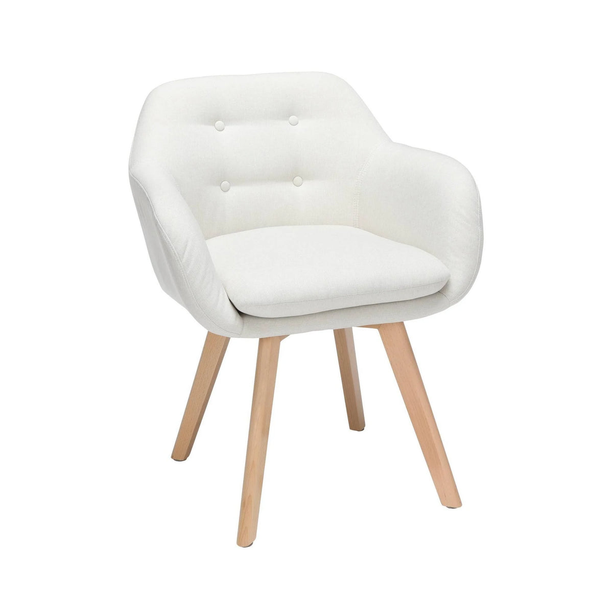 Beige Tufted Fabric Accent Chair with Arms and Solid Beechwood Legs W1578