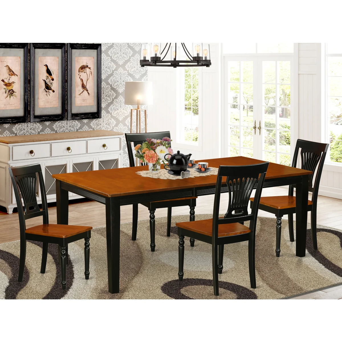 Black 5 Piece Wood Dining Table and Chairs Set K512343