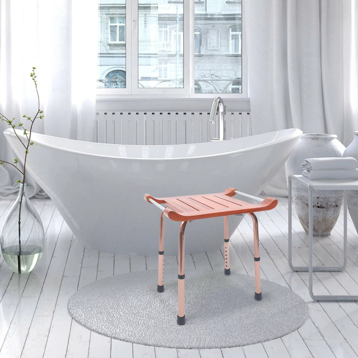 Adjustable Teak Bath Bench Shower Chair 300lbs I991577