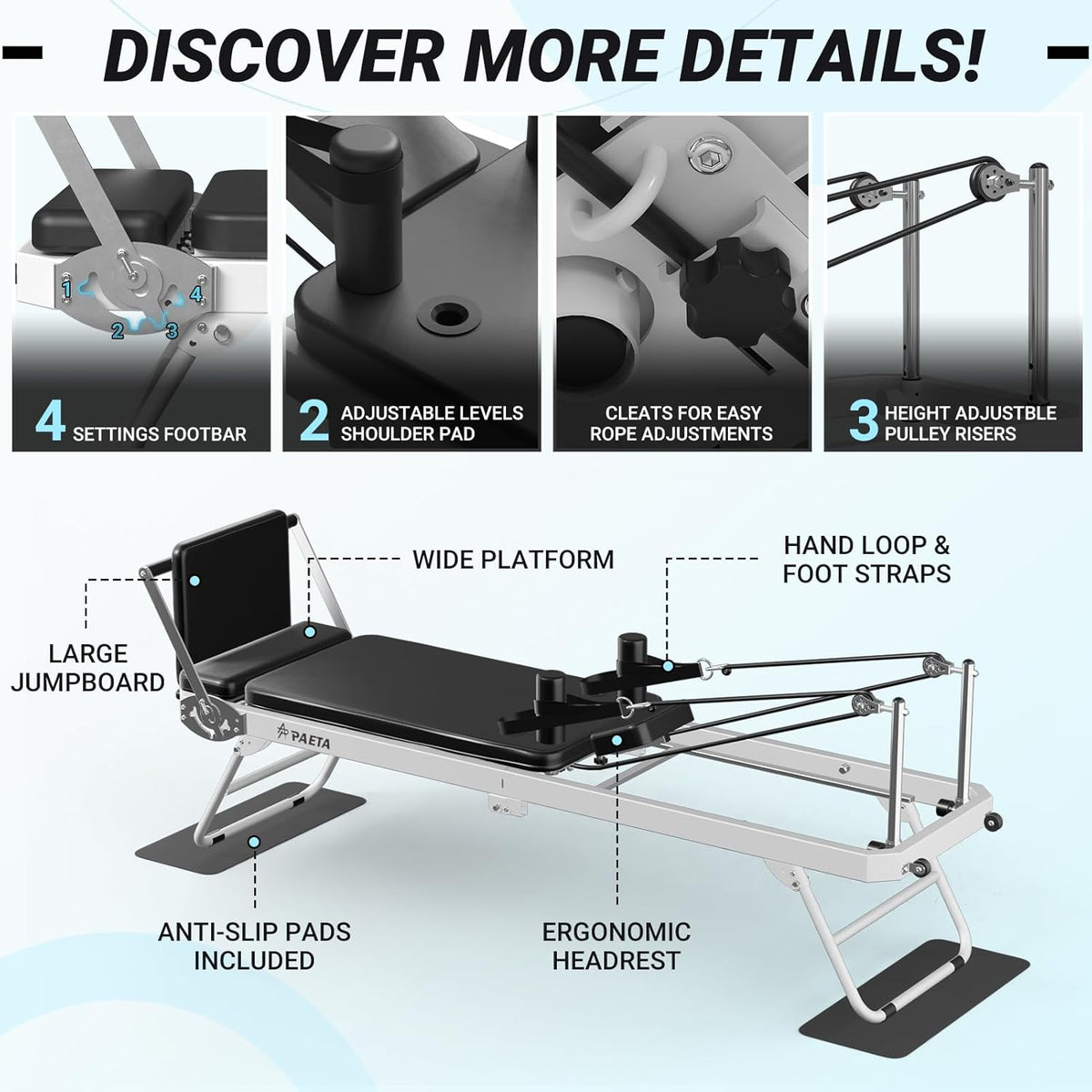 Foldable Pilates Reformer with Dual Resistance Springs and Cords T680