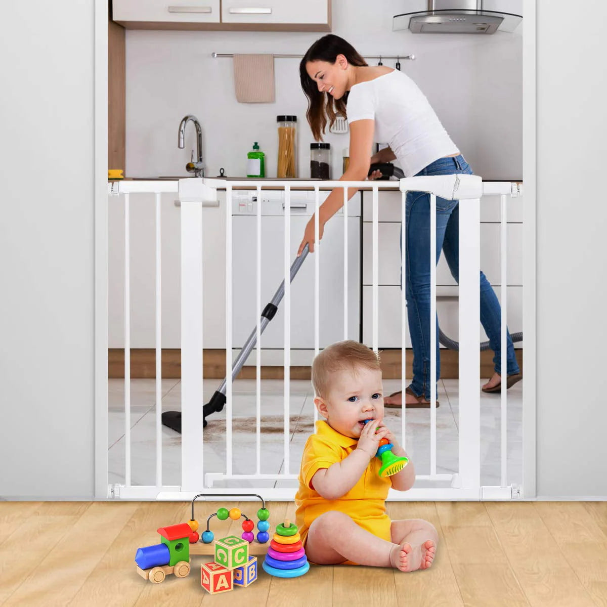 Baby Safety Gate, 29.5''- 40.5'' Wide Pressure Mount, Black M988738