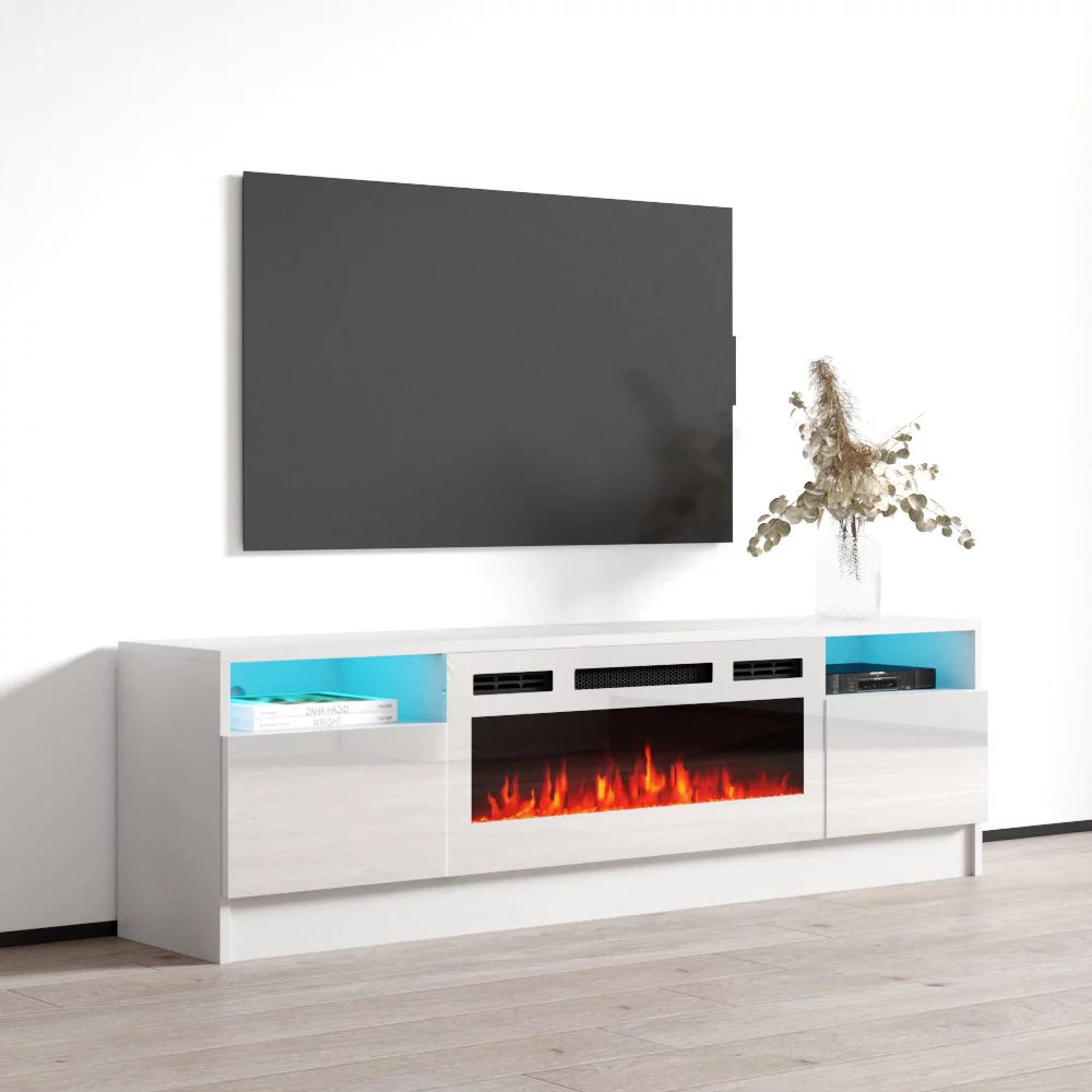 63" High Gloss Fireplace TV Stand with Storage Cabinets and LED Lights E3110