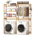 5 Tiers Bamboo Laundry Drying Rack with Adjustable Shelves and 4 Hooks Y31758