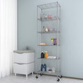 6 Shelves Wire Metal Heavy Duty Shelving Rack with Wheel, Silver B4209