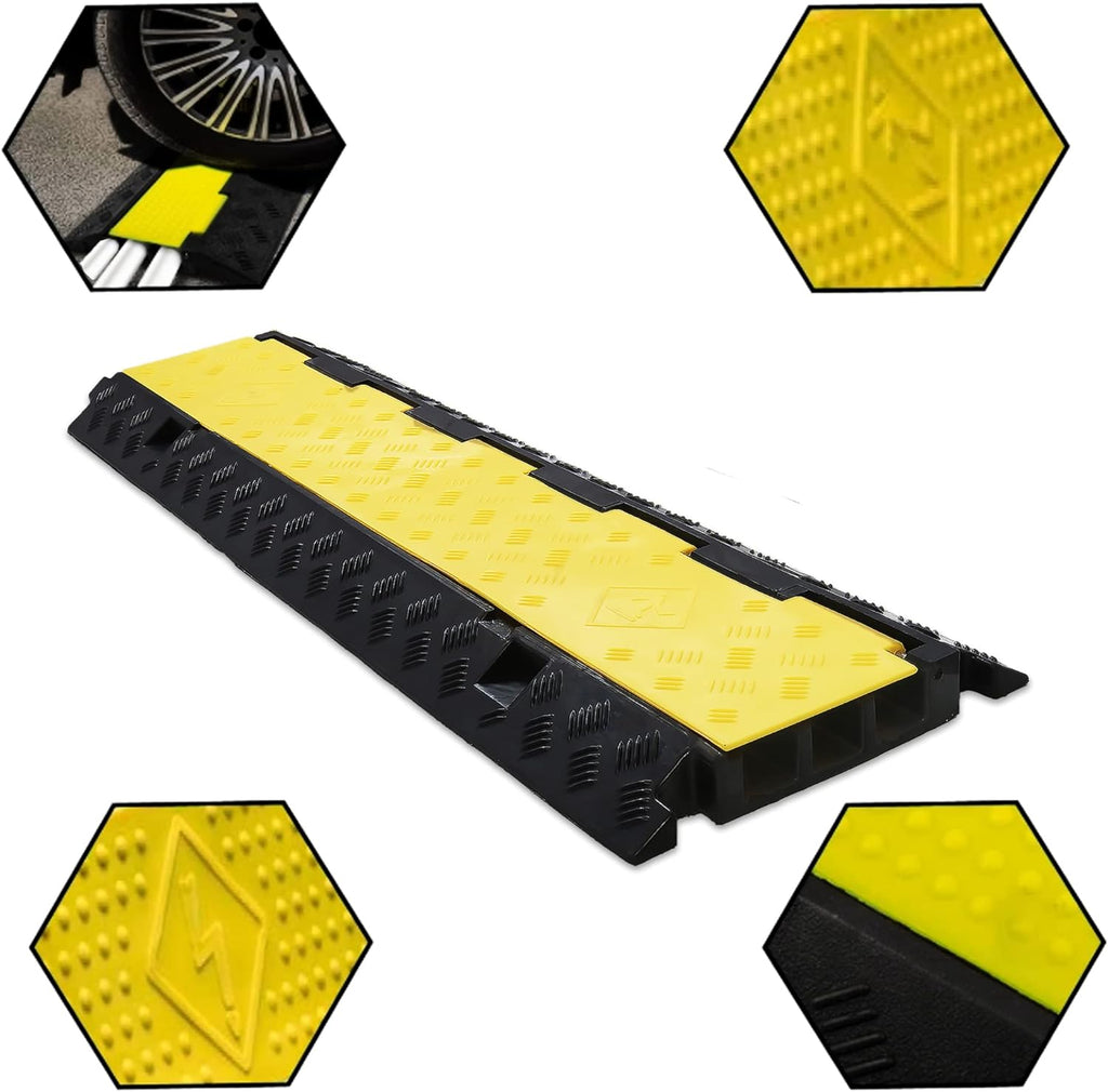 Cable Protector 2 Pack, 3 Channel PVC Rubber, 44000lbs Capacity Heavy Duty M8046