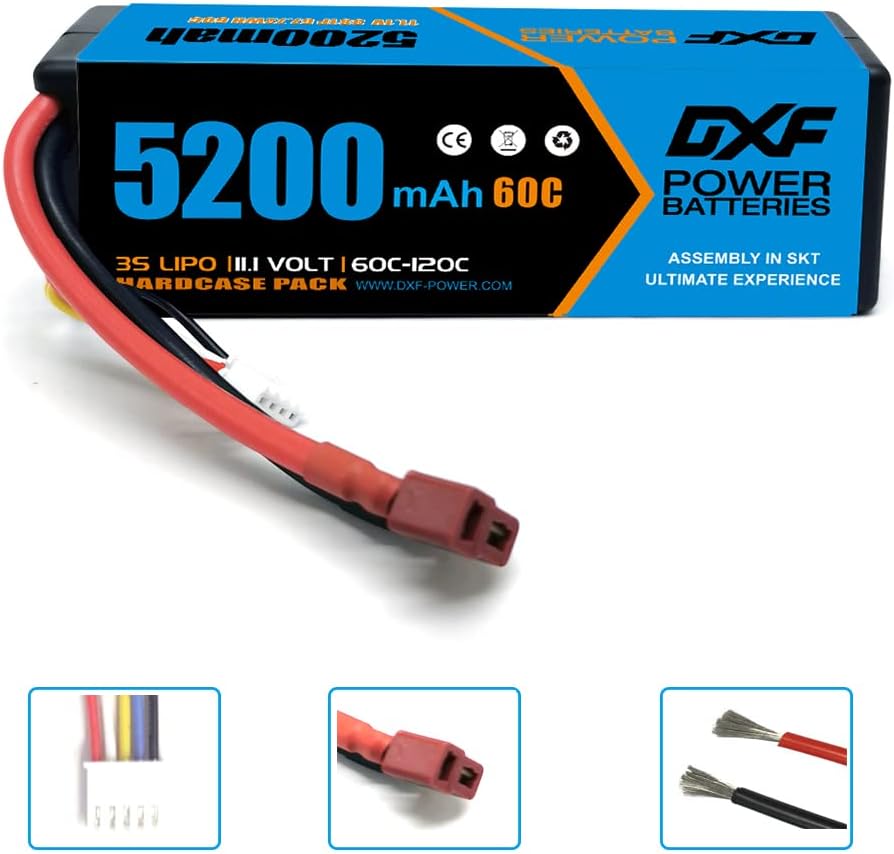 3S Lipo Battery 5200mAh 11.1V 60C Hard Case with Deans Connector (2 Pack) O838202