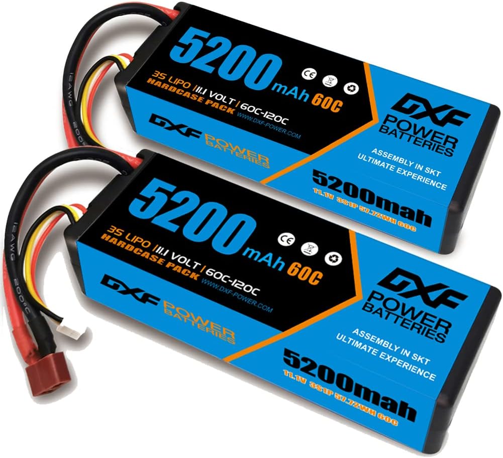 3S Lipo Battery 5200mAh 11.1V 60C Hard Case with Deans Connector (2 Pack) O838202