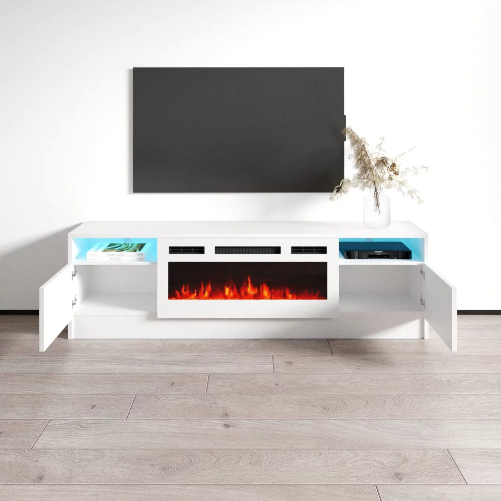 63" High Gloss Fireplace TV Stand with Storage Cabinets and LED Lights E3110